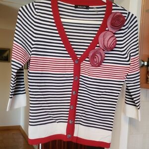 Dolce Cabo Red and Navy Striped Cardigan